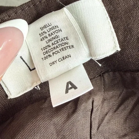 Loft Brown Linen Midi Skirt w/ Embroidered Hem - Picture 5 of 7